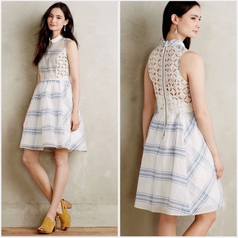Anthropologie Moulinette Sorurs Blue and White Seapane Midi Dress